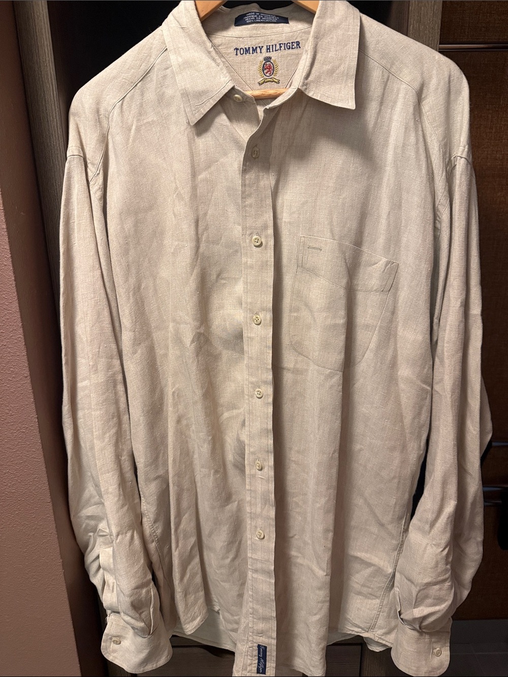 Tommy Hilfiger Men's Cream Long-Sleeve Button-Down Shirt